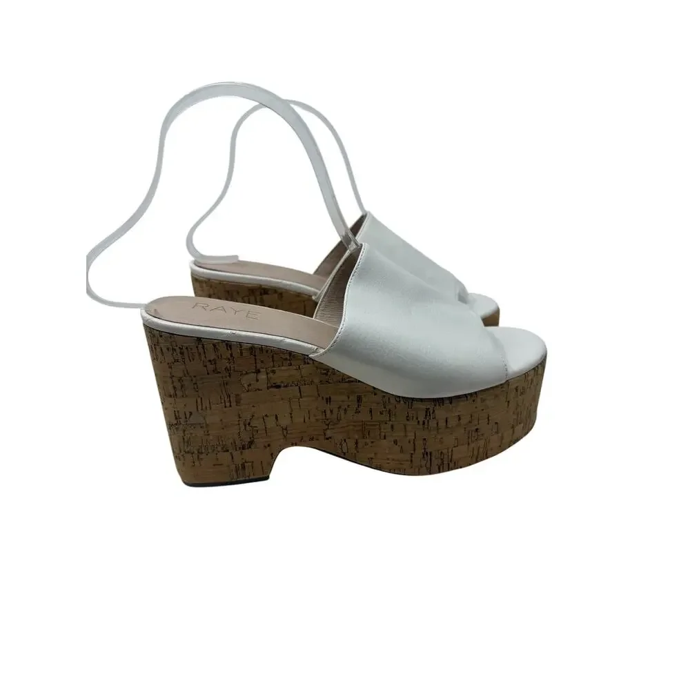 RAYE White Leather Cork Platform Sandals Chunky Block Heel Womens Size 7.5